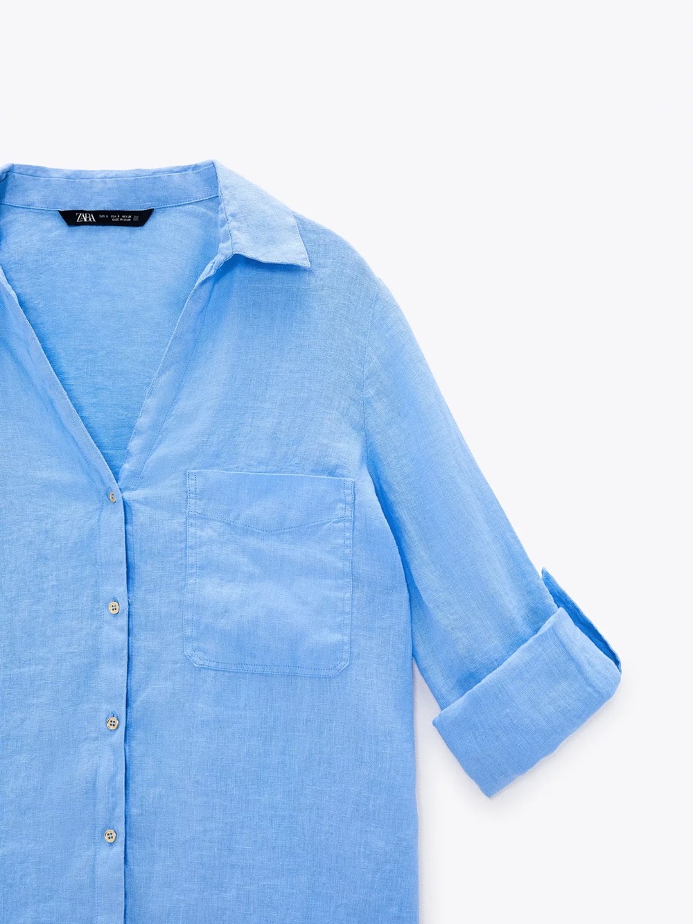 Zara Light Blue Linen Button-Up Shirt